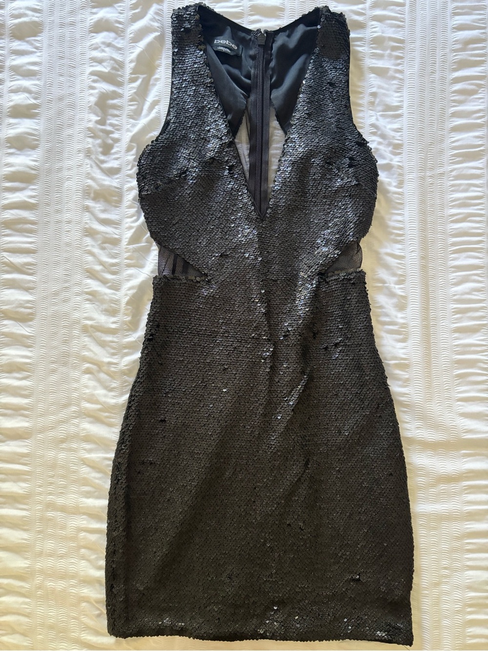 bebe Black Sequin Plunge Mini Dress